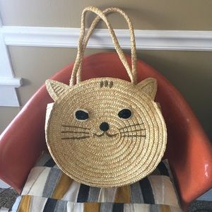 *SOLD* Super cute cat straw purse beach bag